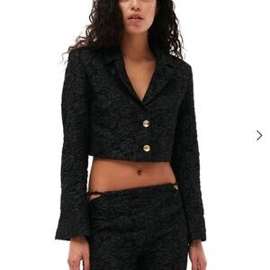 ganni cropped floral jacquard blazer jacket